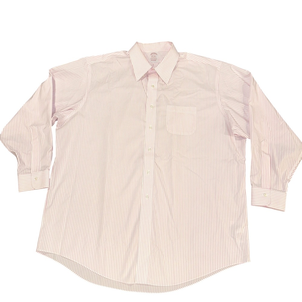 Brooks Brothers Madison Fit Striped Dress Shirt Mens 18 35 Pink White